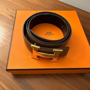 Hermes H belt buckle & Reversible leather strap